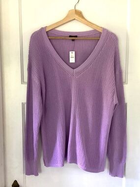Talbots Women’s XL light purple V-neck ribbed knit pullover sweater Pima Cotton